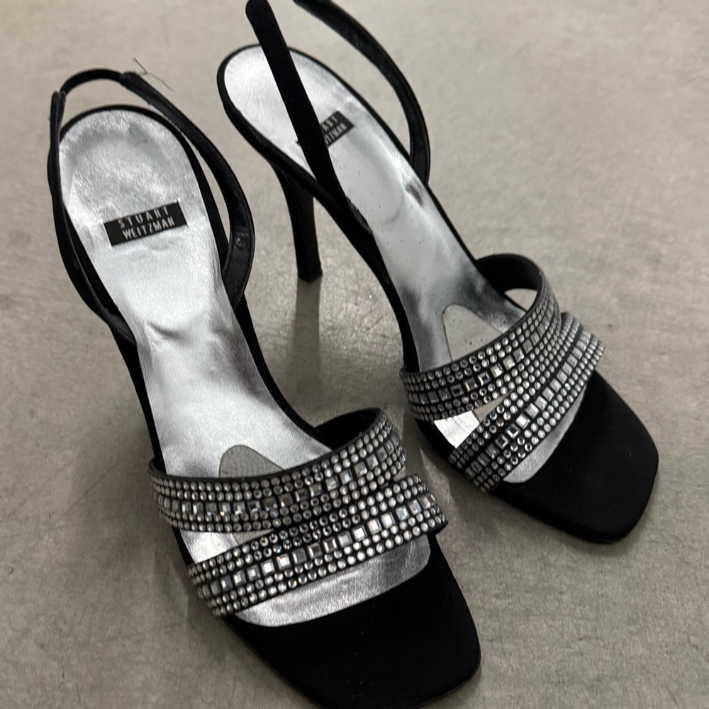Stuart Weitzman Strappy Rhinestone Sandal Heels 8-1/2